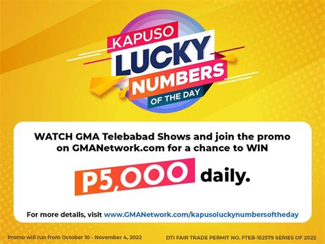 gmanetwork lucky number of the day|Watch GMA Telebabad and win P5k with Kapuso Lucky Numbers .